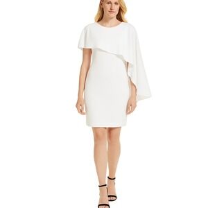 DKNY Cape Sheath Dress Ivory Mini Sleeveless Size 2 Asymmetrical Sheath